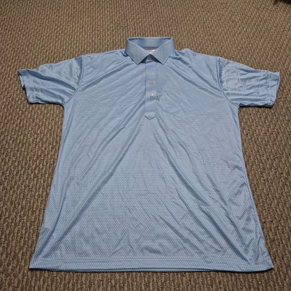 Collars & Co Men Size L Dress Collar Polo Light Blue Geometric Short Sleeve NWOT